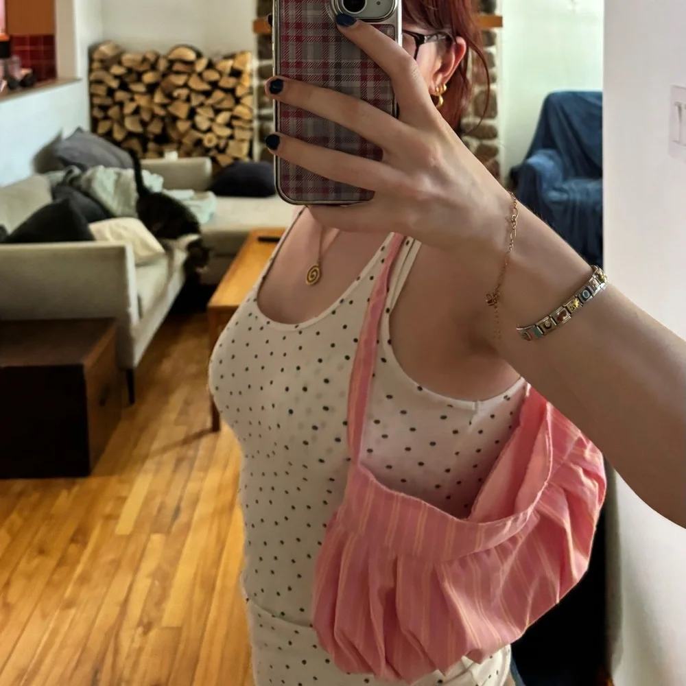 Pink Striped Shoulder Bag with Ruched Detail - Picture 8 of 8